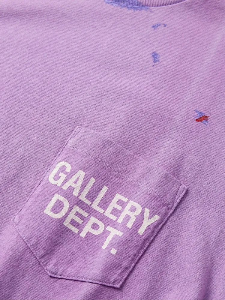 New models in stock! GALLERY DEPT VINTAGE LOGO PAINTED TEE PURPLE Purple ink splashed distressed short sleeves Retro English pocket TEE Purple S-XL Ready-to-wear dyeing Fried salt distressing Hand-sewn plaster bone Very heavy industry Manufacturing dark and light fading technology Hand-splashed ink graffiti Genuine acrylic material